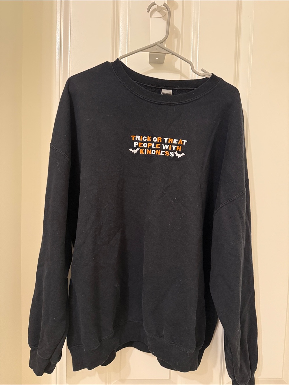 Gildan Black Halloween Crewneck Sweatshirt with Orange and White embroidering